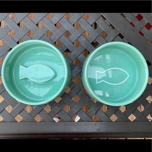 Mint Green Ceramic Cat Food & Water Bowl